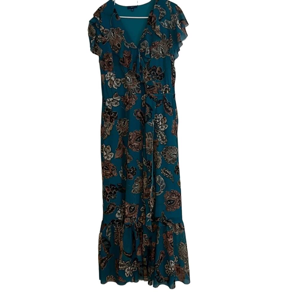 Apt 9 Teal Floral print Ruffled Maxi Dress long XL